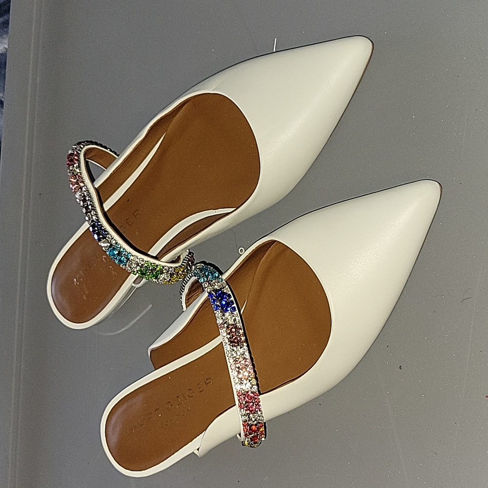 Kurt Geiger London Princely slip on mule with rainbow trim in white leather
